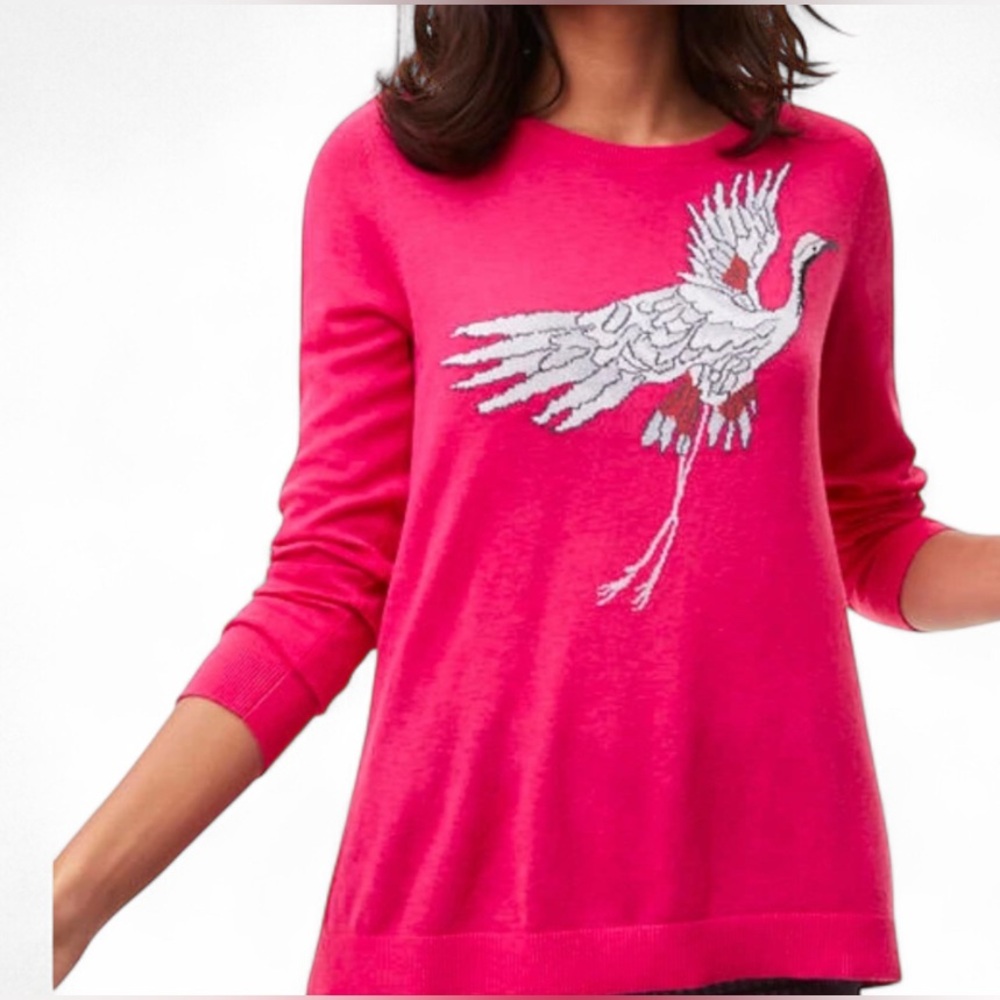 🦋LOFT by Ann Taylor Magenta Crane Design Long Sleeve Pullover Top